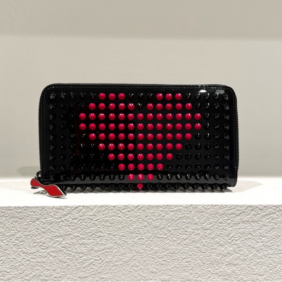 New Christian Louboutin Panettone Patent Leather Heart Spiked Zip Around Wallet - Picture 3 of 14